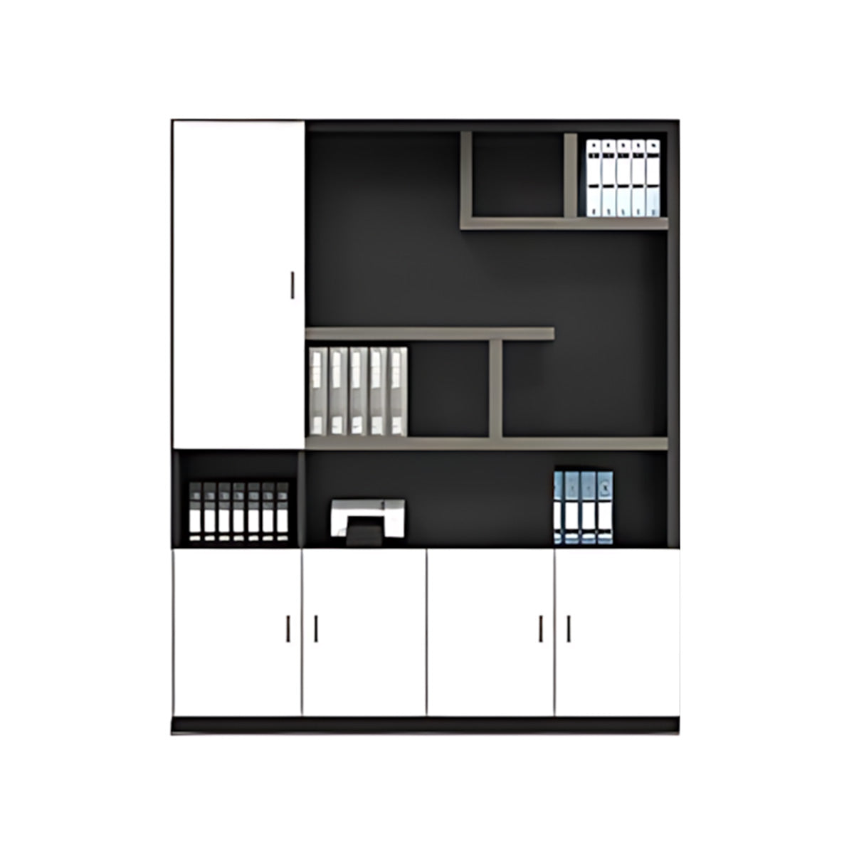 Modern Office Storage Cabinet with Wardrobe, Drawers & Display Shelves