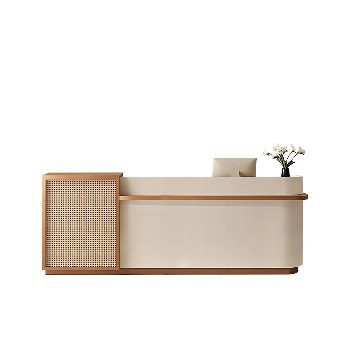 Natural Rattan Reception Desk Modern Office Furniture Storage Drawers