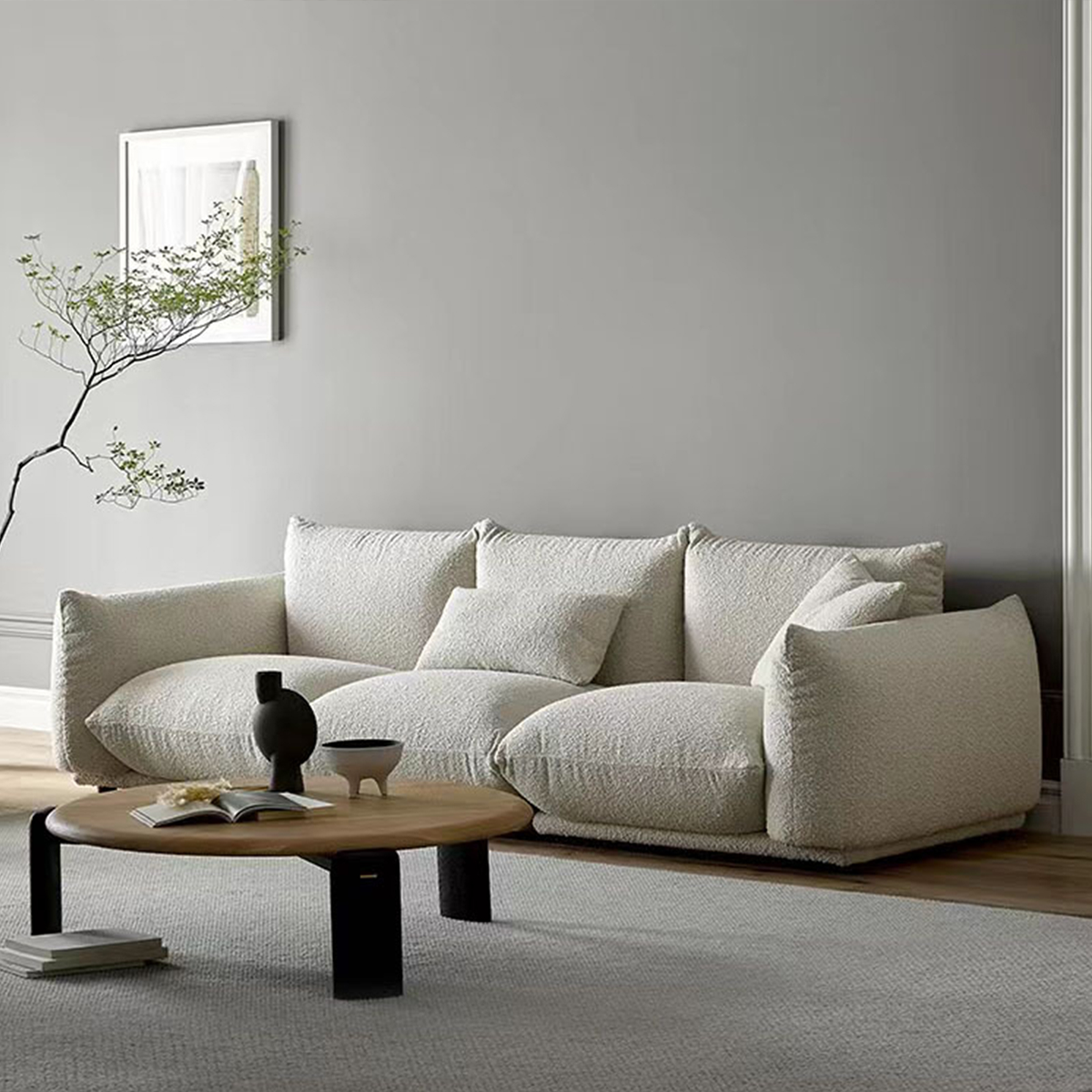 Modern Minimalist White Fabric Sofa with Backrest