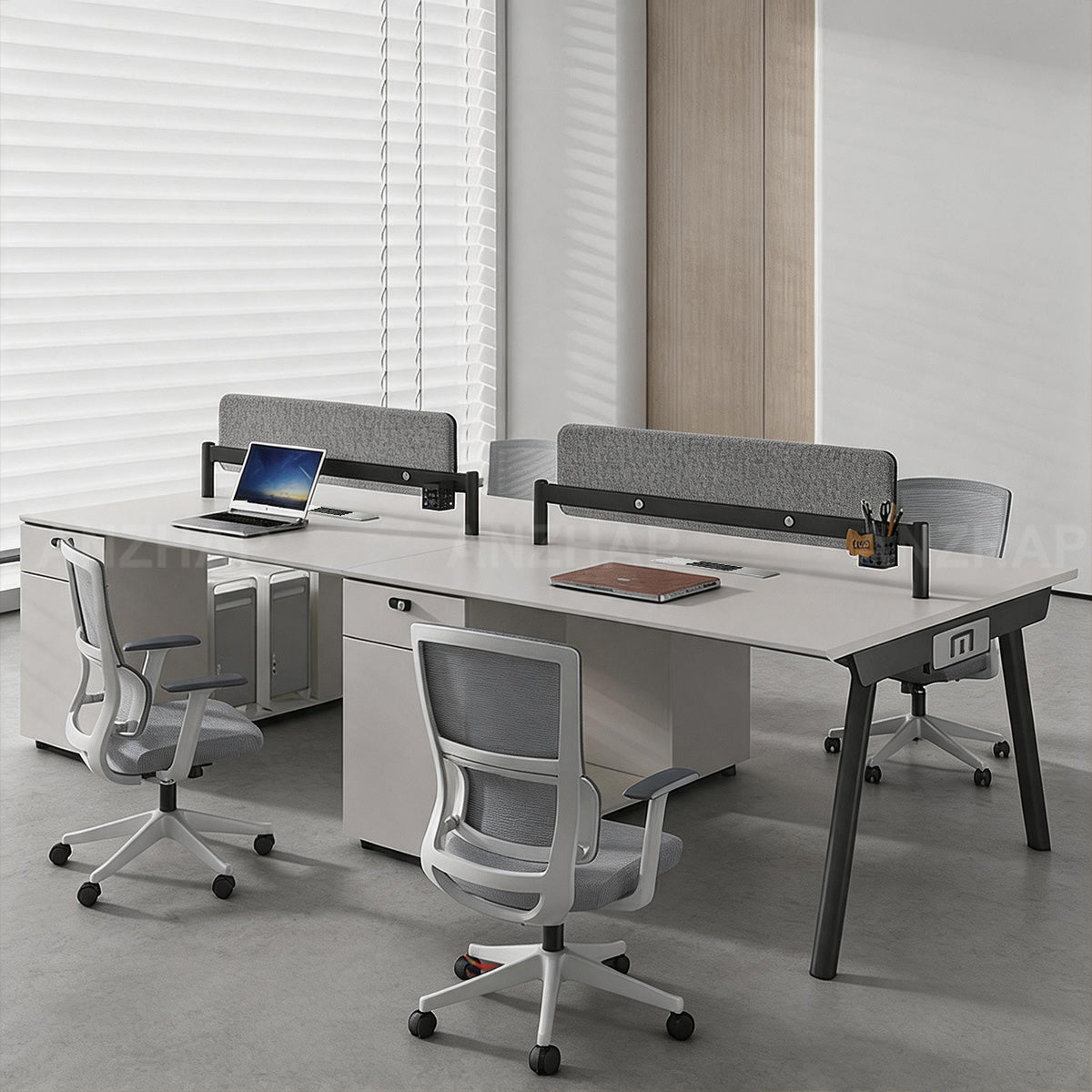 Spacious Office Desk with Built-In Power Outlets, Privacy Panel, CPU Compartment & Storage