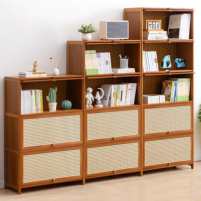 Minimalist Bamboo Flip-Door Bookshelf with Multi-Layer Storage