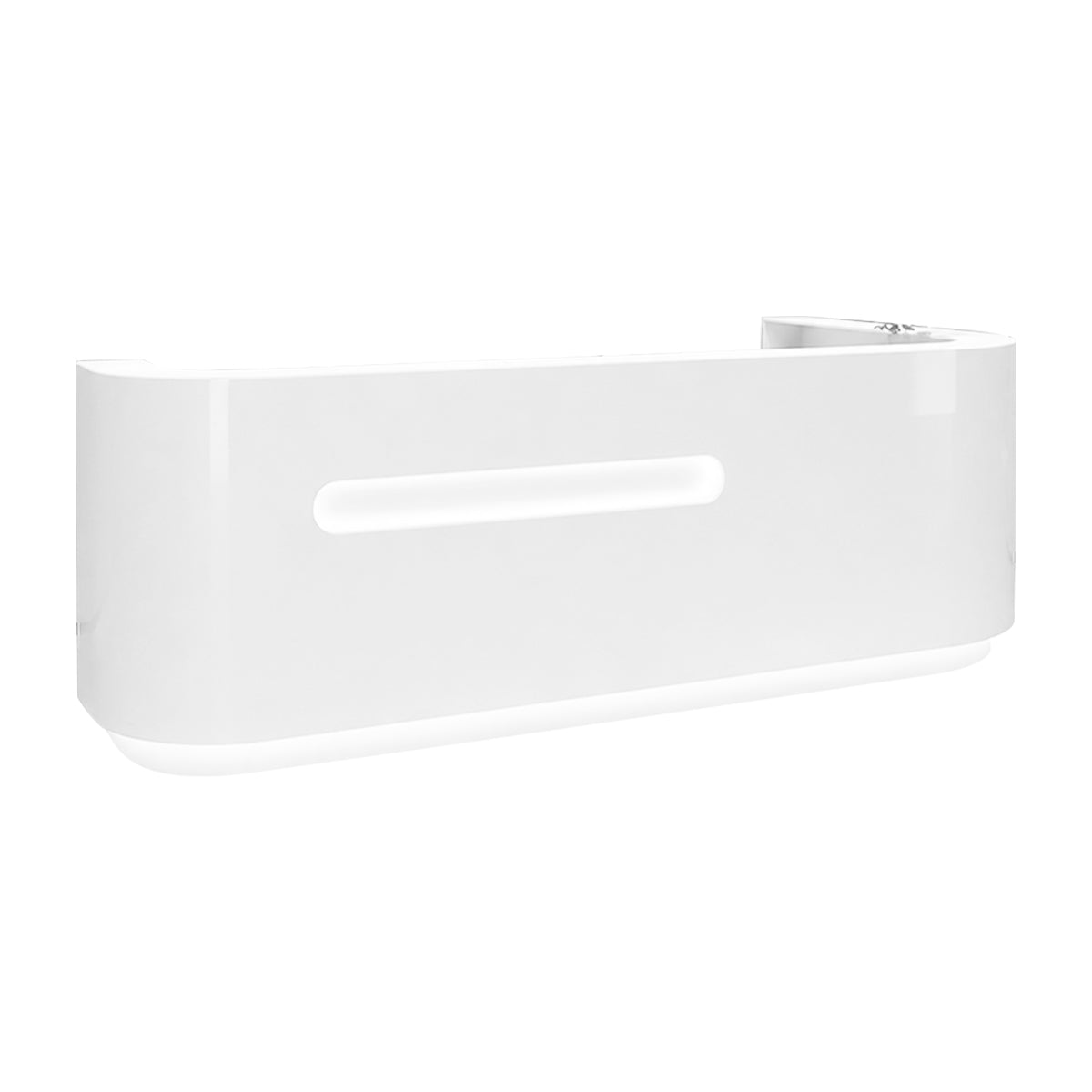 Modern High-Gloss Reception Desk with LED Accent Lighting and Lockable Storage