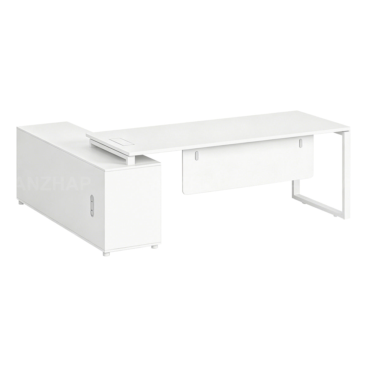 Office Desk, White Left or Right (Interchangeable), White finish, L63" x W63" x H30", for executive office workspace, modern executive office furniture