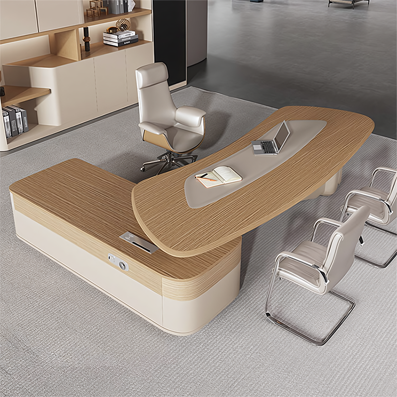 L Shaped Desk with Storage Drawers Wood Executive Desk