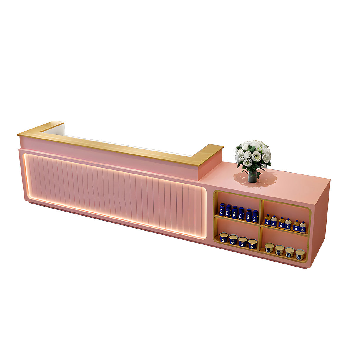 Modern Reception Desk with Display Shelves & LED Accent Lighting