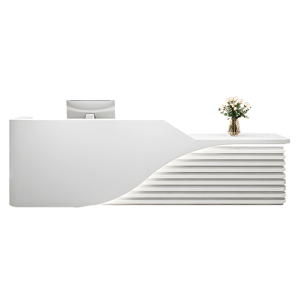 Modern Salon Reception Desk with Wood Grain Lattice Slat