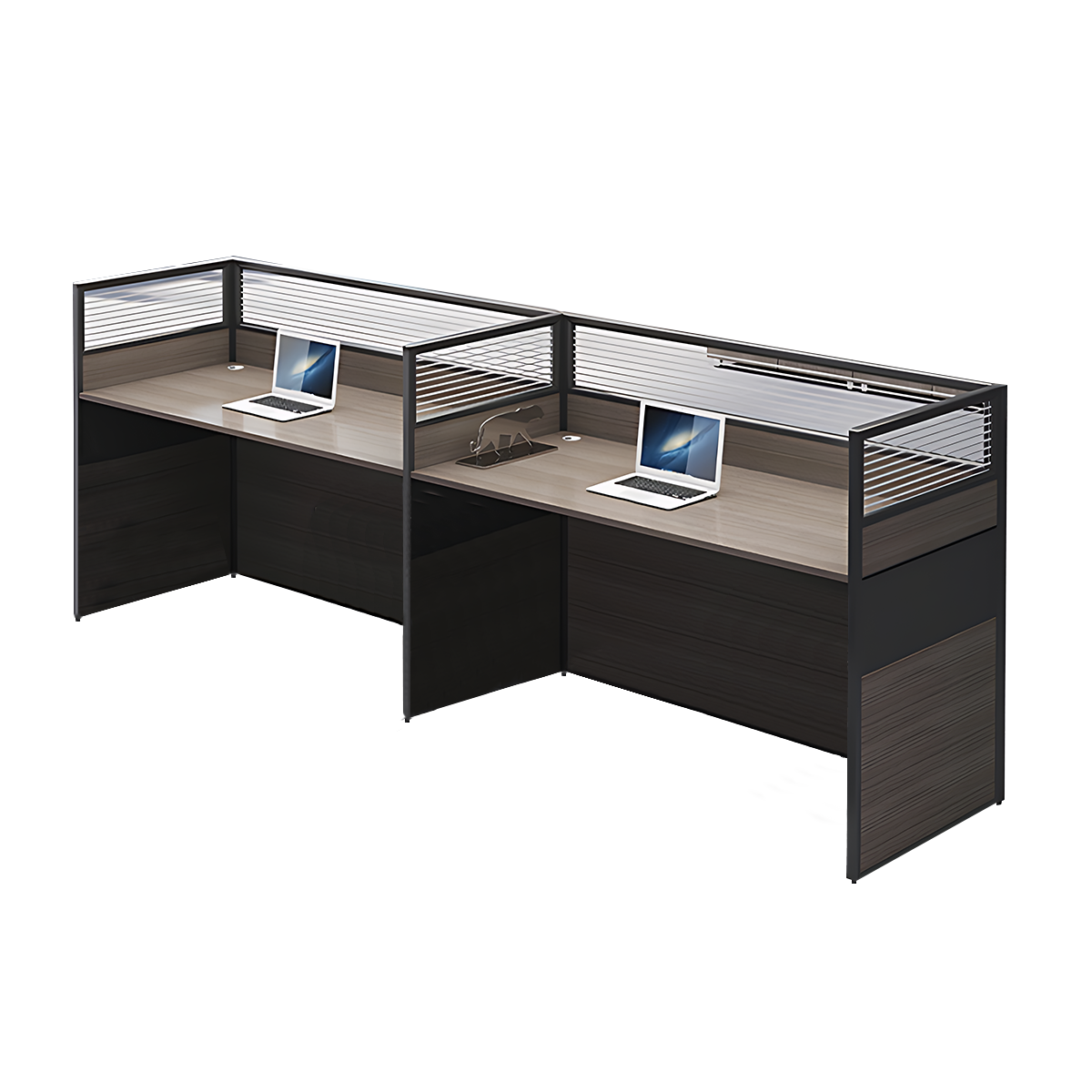 Minimalist Office Desk with Screen Partition, Four Seater