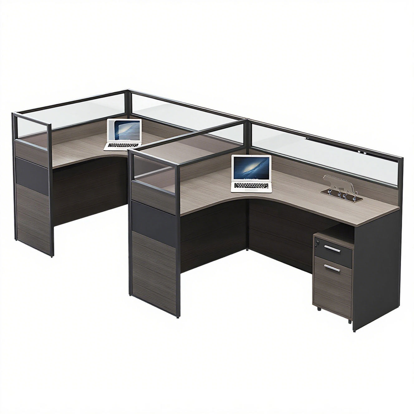 Minimalist Office Desk with Screen Partition, Four Seater