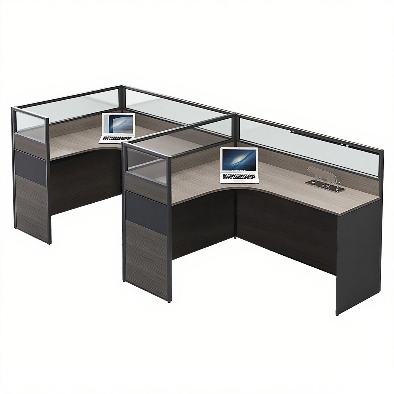 Minimalist Office Desk with Screen Partition, Four Seater