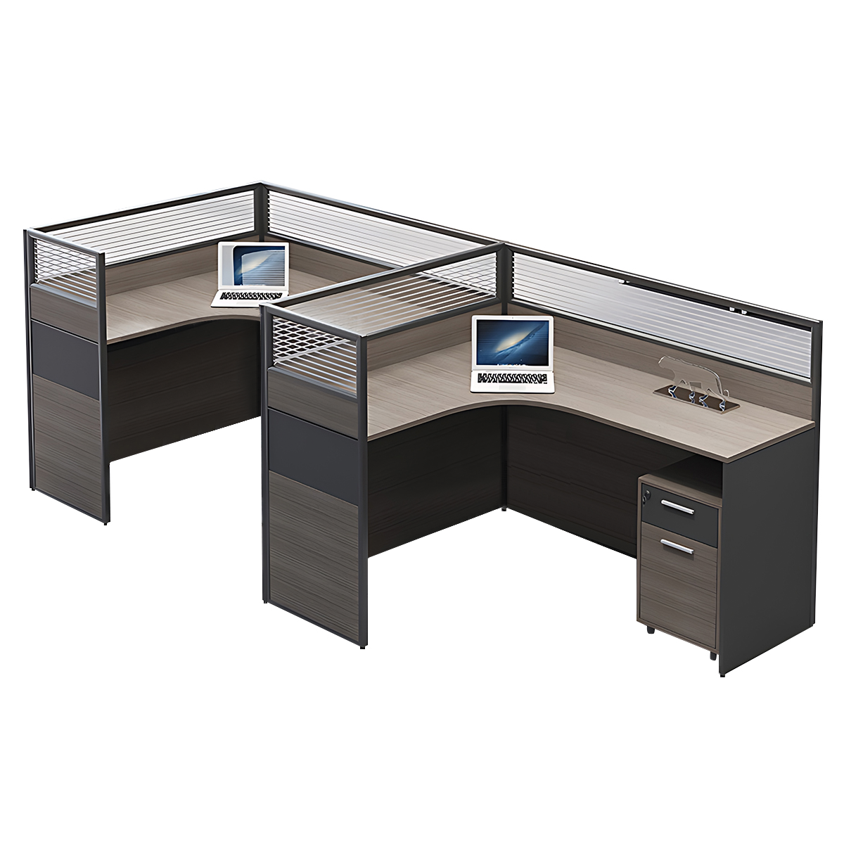 Minimalist Office Desk with Screen Partition, Four Seater