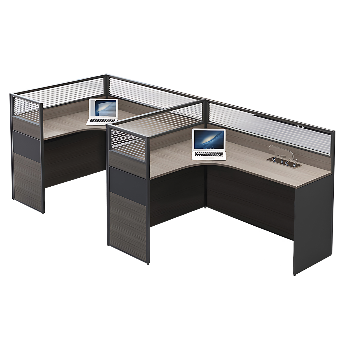 Minimalist Office Desk with Screen Partition, Four Seater