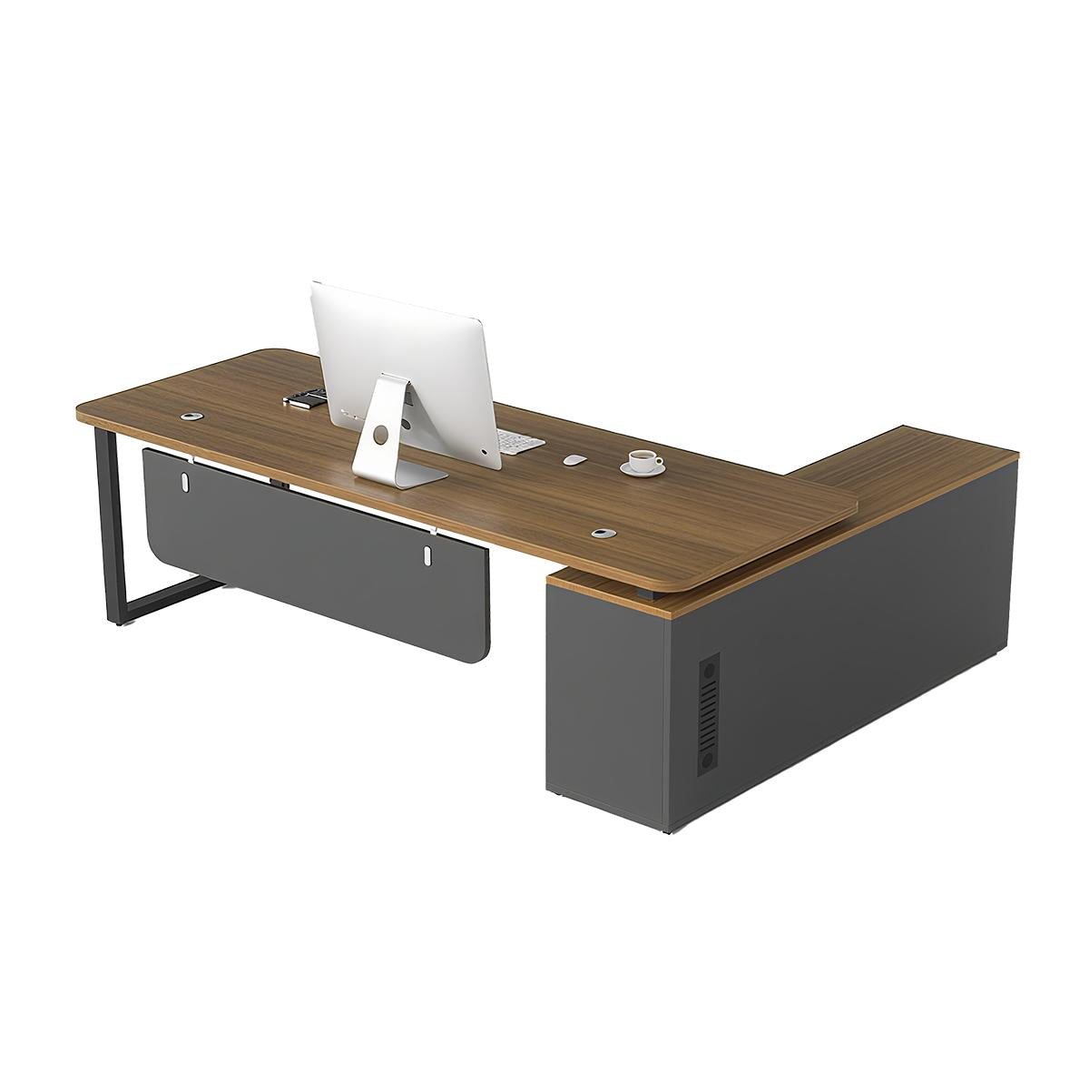 Minimalist Spacious Employee Desk with Sturdy Large Side Cabinet and Robust Legs