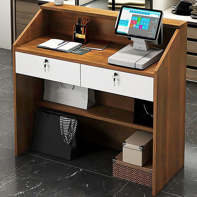 Minimalist Small Reception Desk with Lockable Drawers and Keyboard Tray for Stores（Stock Items）