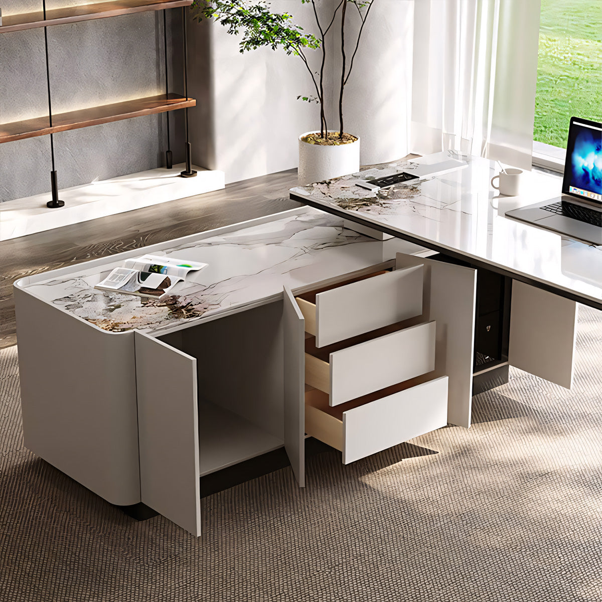 Italian Executive Desk Modern Corner Rock Board Computer Desk