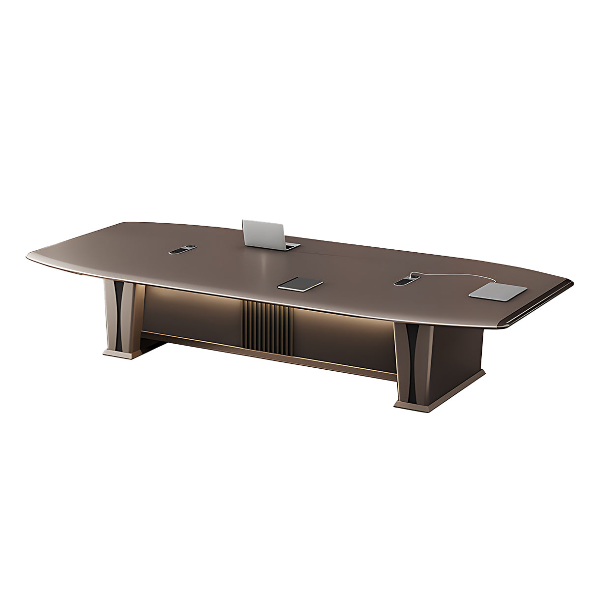 Luxury Brown Conference Table Featuring Practical Cable Grommet and Reinforced Thick Surface