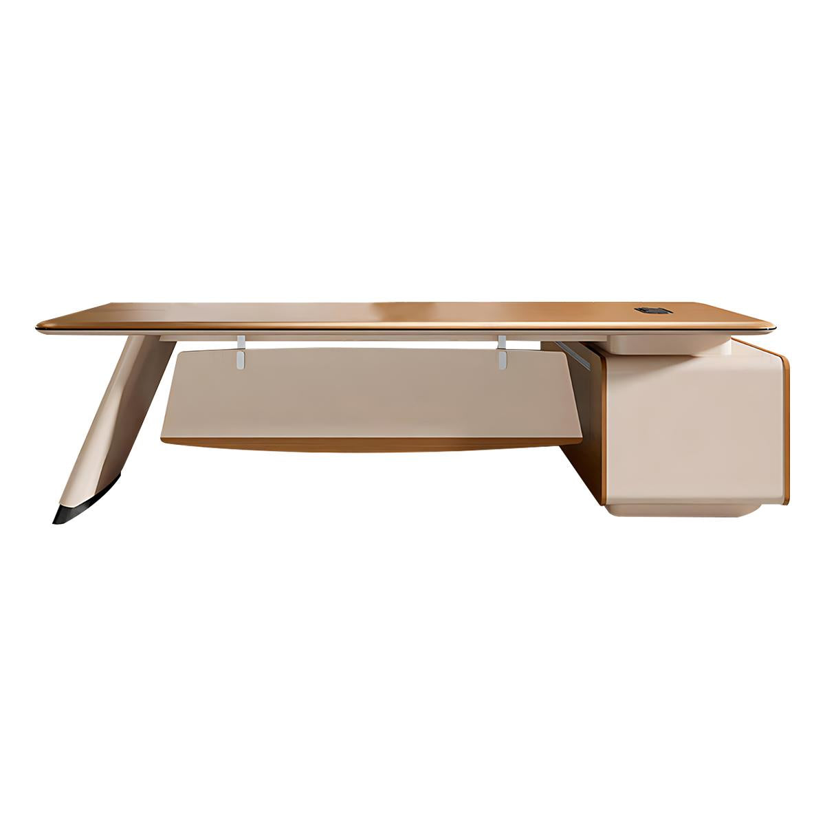 High-End Stylish Camel-Colored Executive Desk with Large Side Cabinet Design