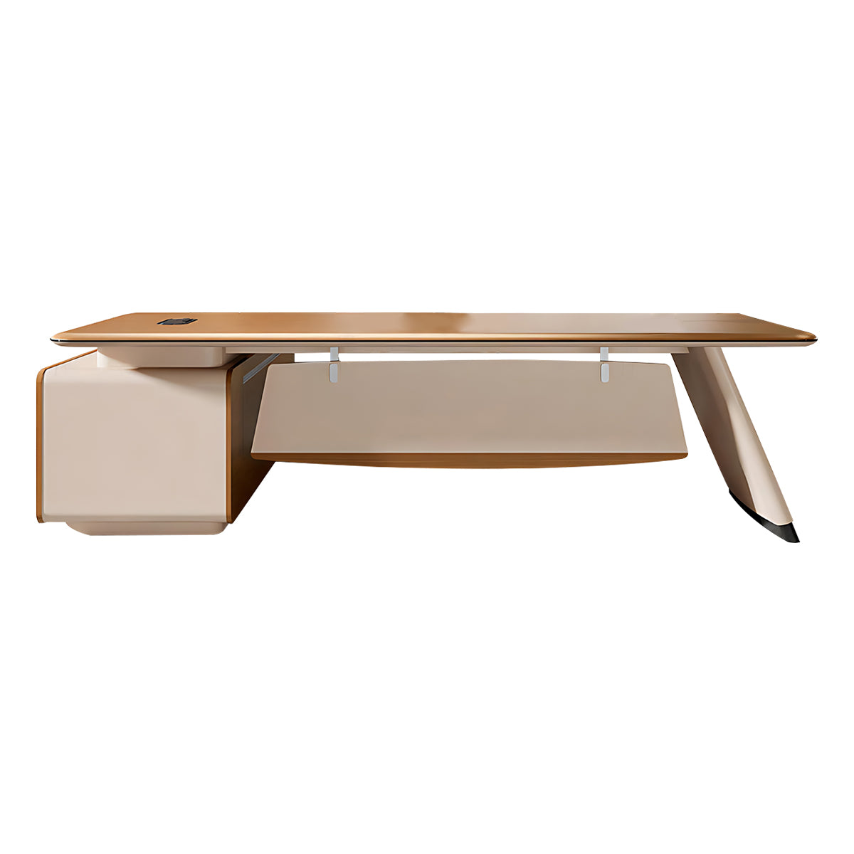 High-End Stylish Camel-Colored Executive Desk with Large Side Cabinet Design
