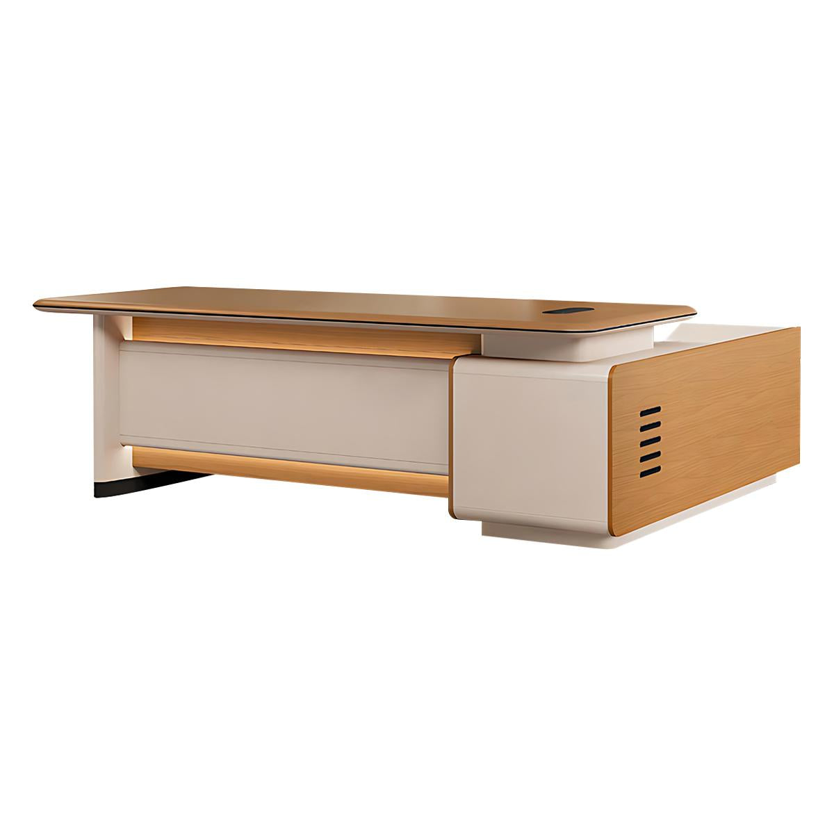 High-End Stylish Camel-Colored Executive Desk with Large Side Cabinet Design