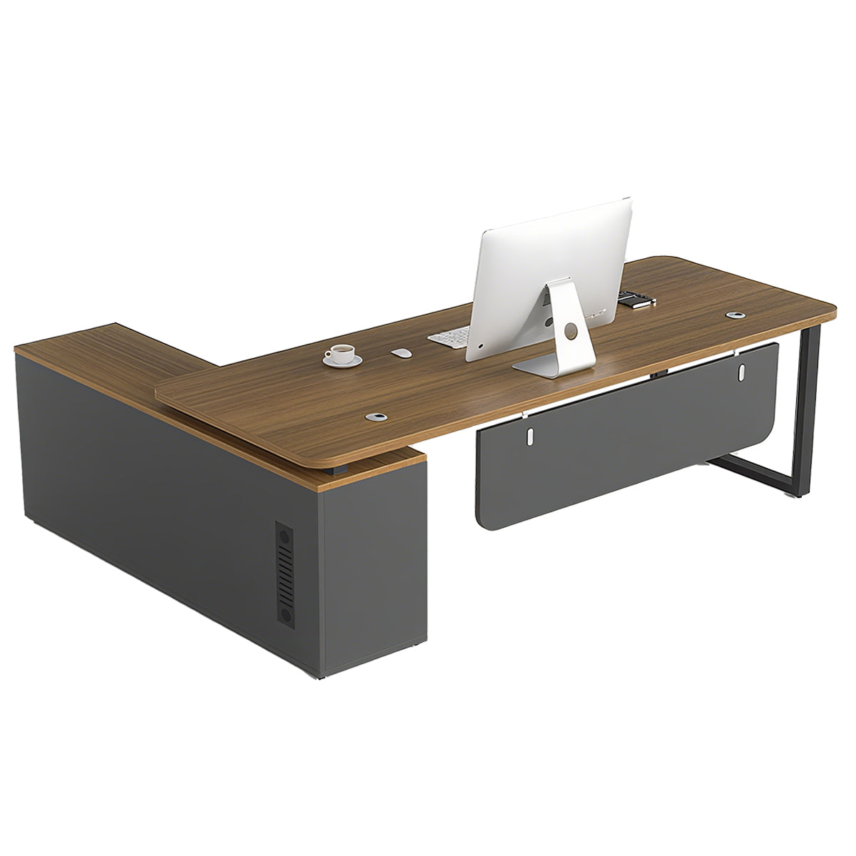 Minimalist Spacious Employee Desk with Sturdy Large Side Cabinet and Robust Legs