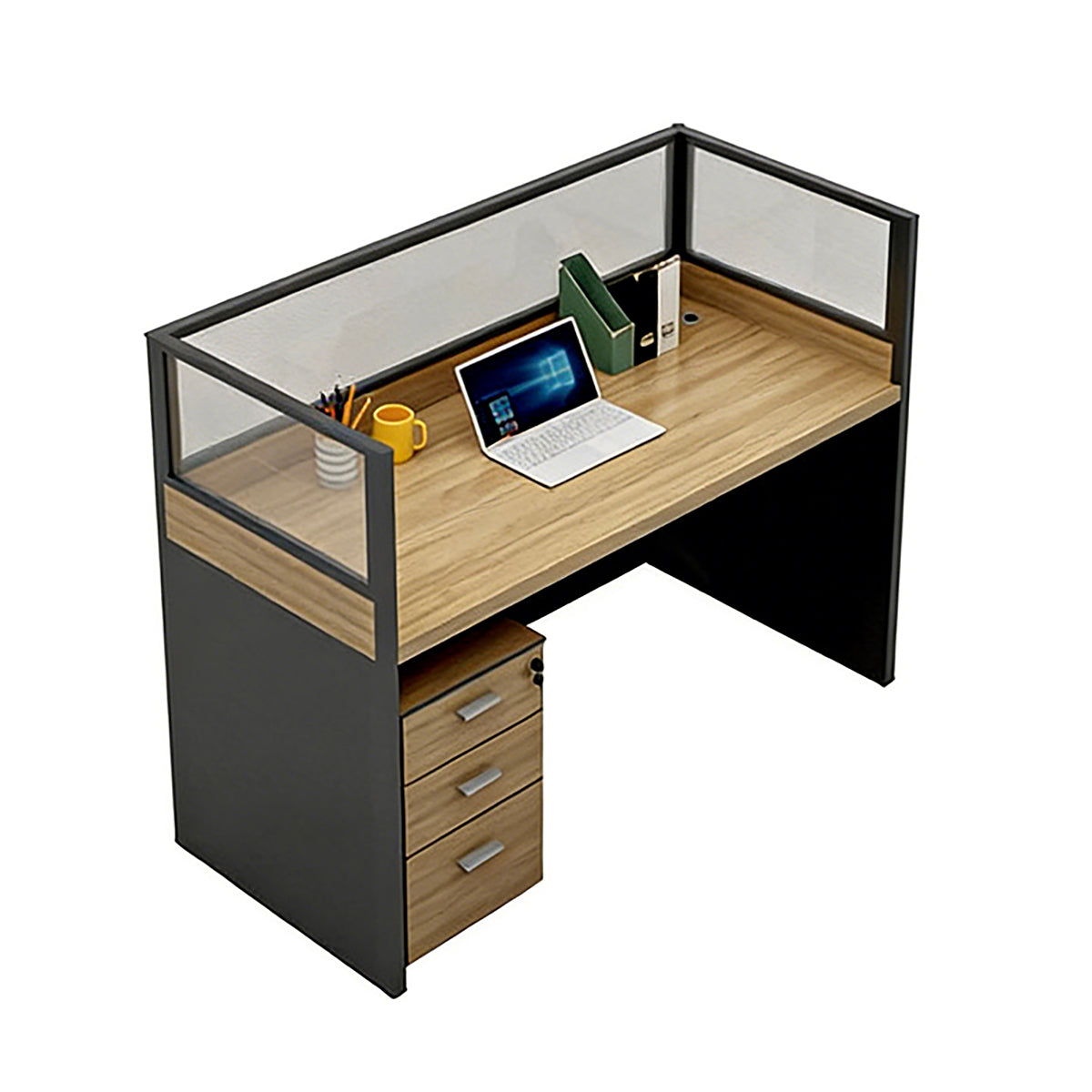 Modern Minimalist Office Desk – Two-Tone Office Workstation with Cable Management