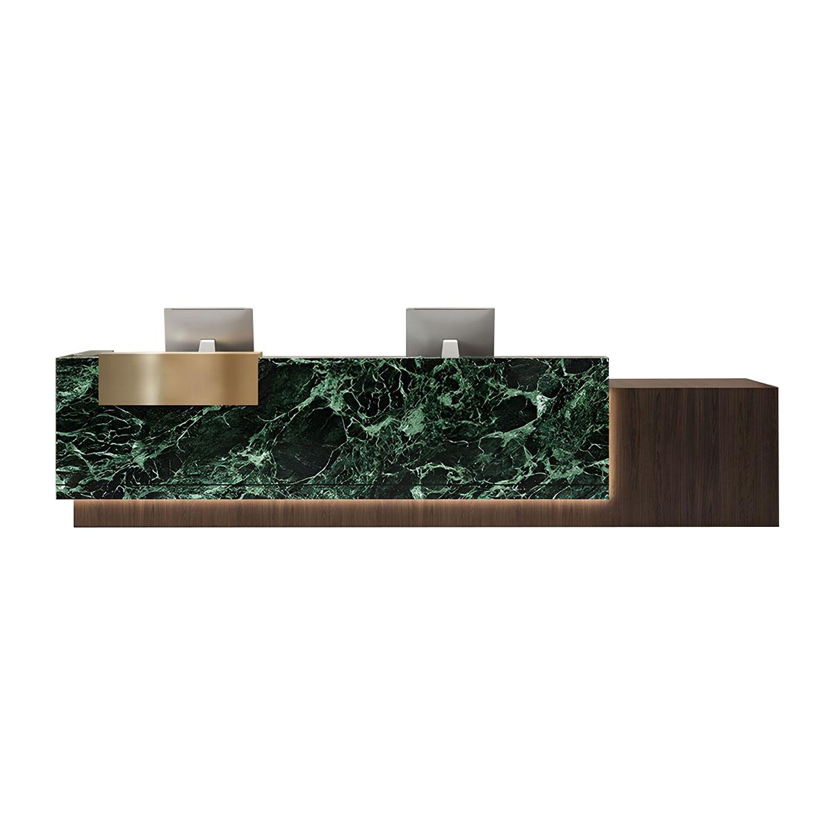 Modern Marble Reception Desk with LED Lights and Storage Cabinets