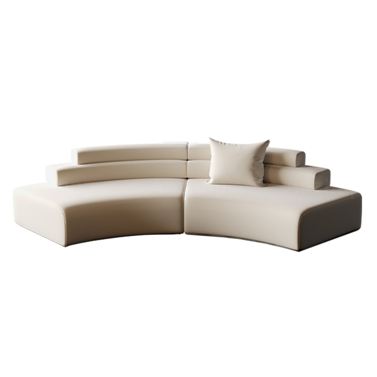 Elegant Minimalist Beige Curved Sofa Featuring Modular Configuration and Plush Backrest