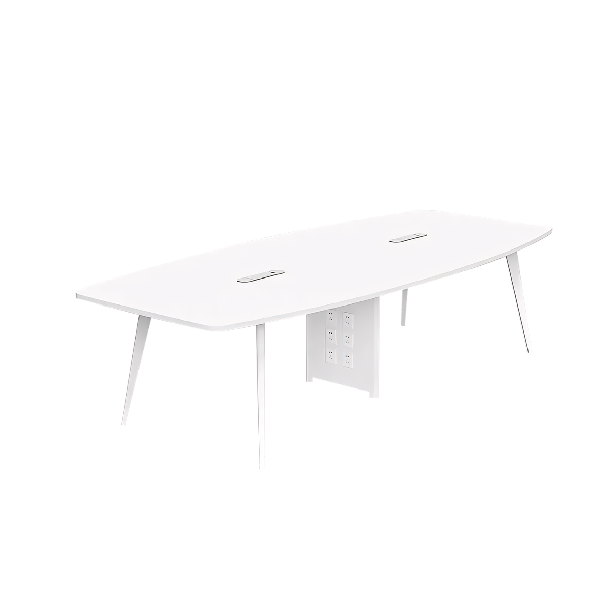 All-White Boat-Shaped Conference Table with Metal Legs