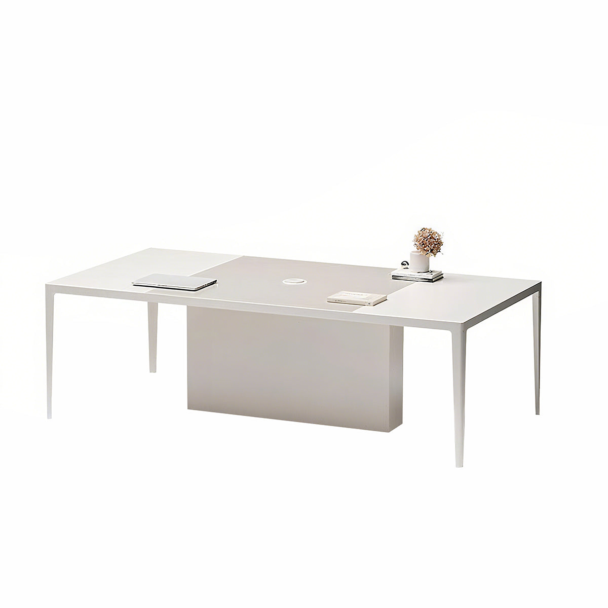 Modern Minimalist Eco Conference Table Thick Top Cable Box Rounded Edges