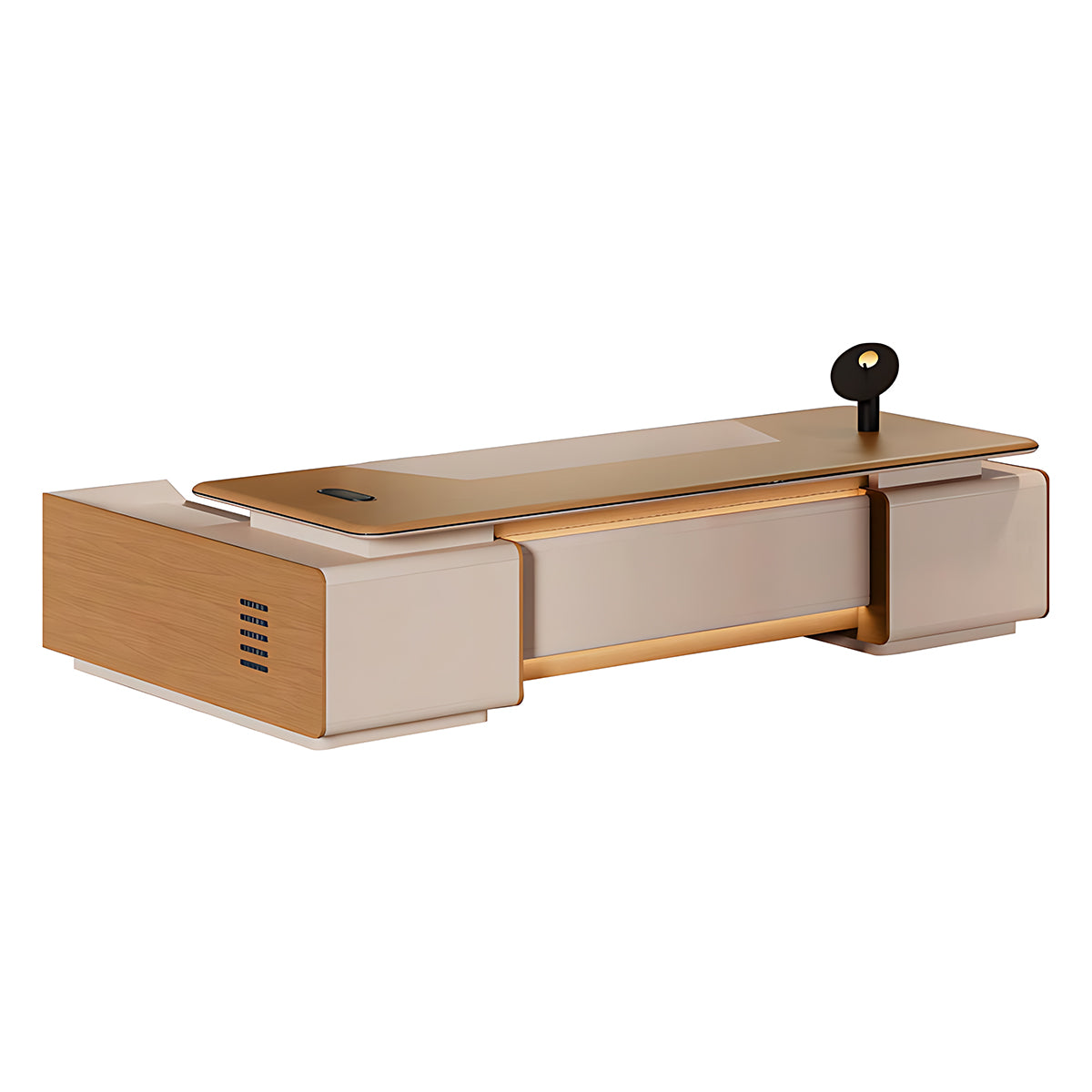 High-End Stylish Camel-Colored Executive Desk with Large Side Cabinet Design
