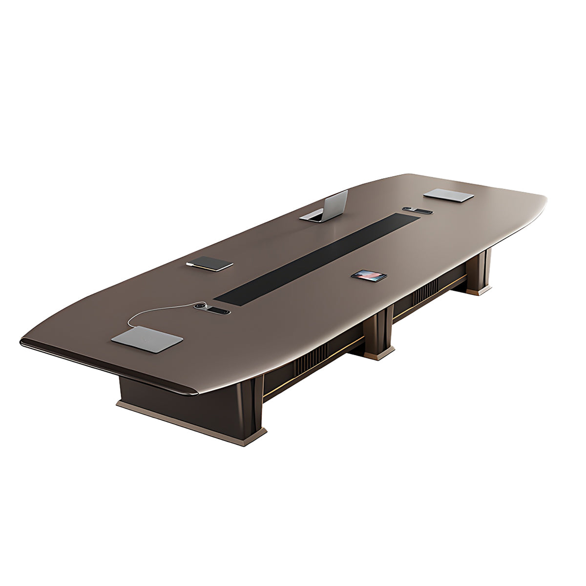 Luxury Brown Conference Table Featuring Practical Cable Grommet and Reinforced Thick Surface
