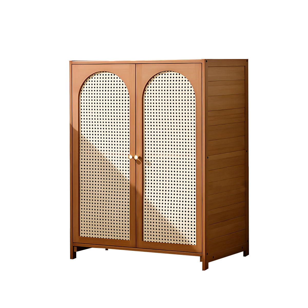 Retro Bamboo Buffet Cabinet, Faux Rattan Doors, Ample Storage for Home