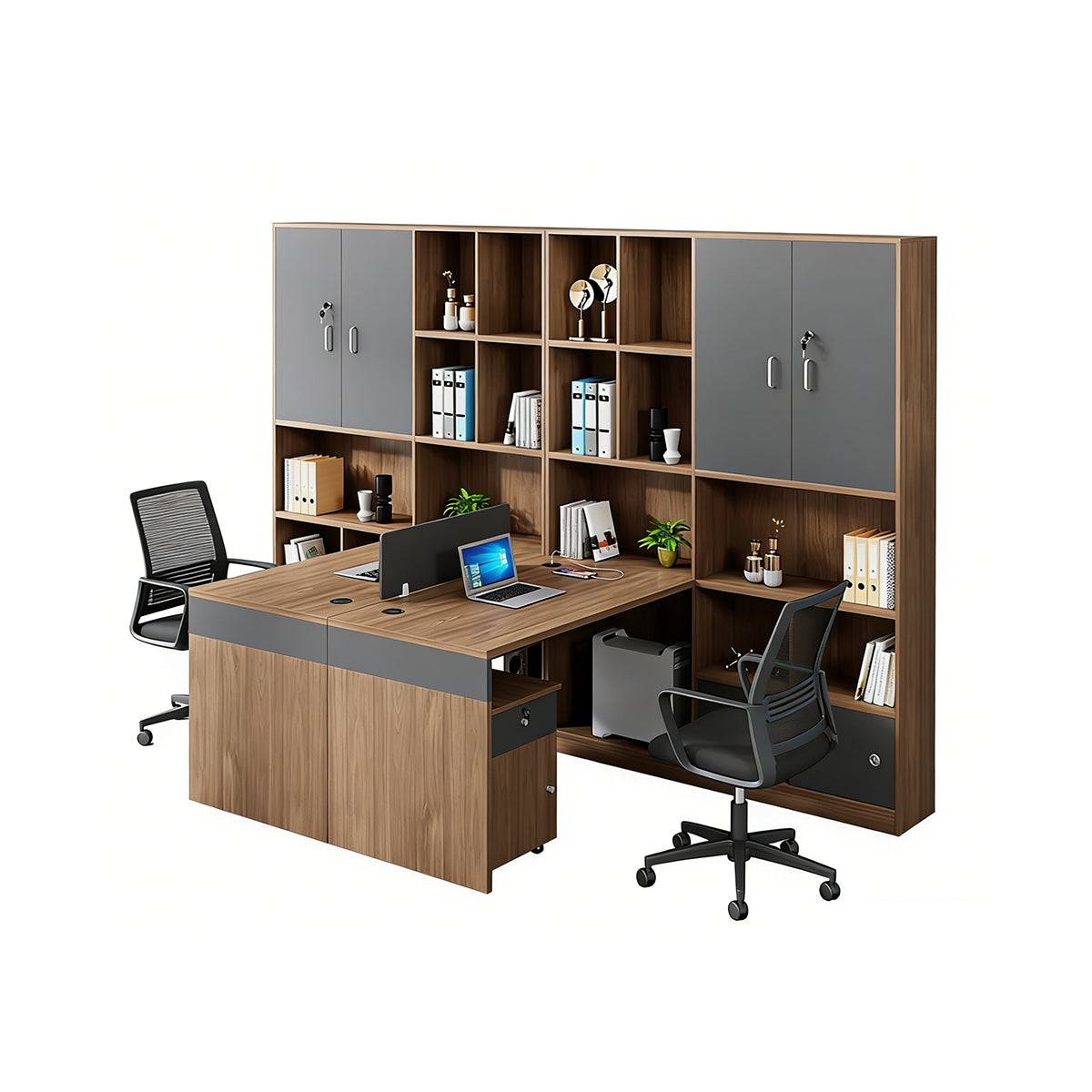 Space-Saving Office Desk with Privacy Panel and Storage for Open Offices
