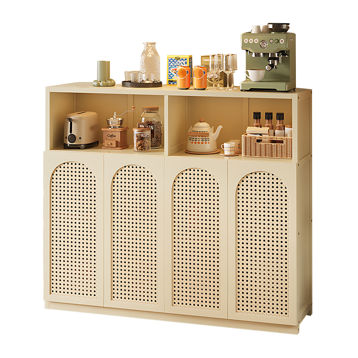 Eco-Friendly Bamboo Sideboard with Flip-Top Drawers and Storage Compartments