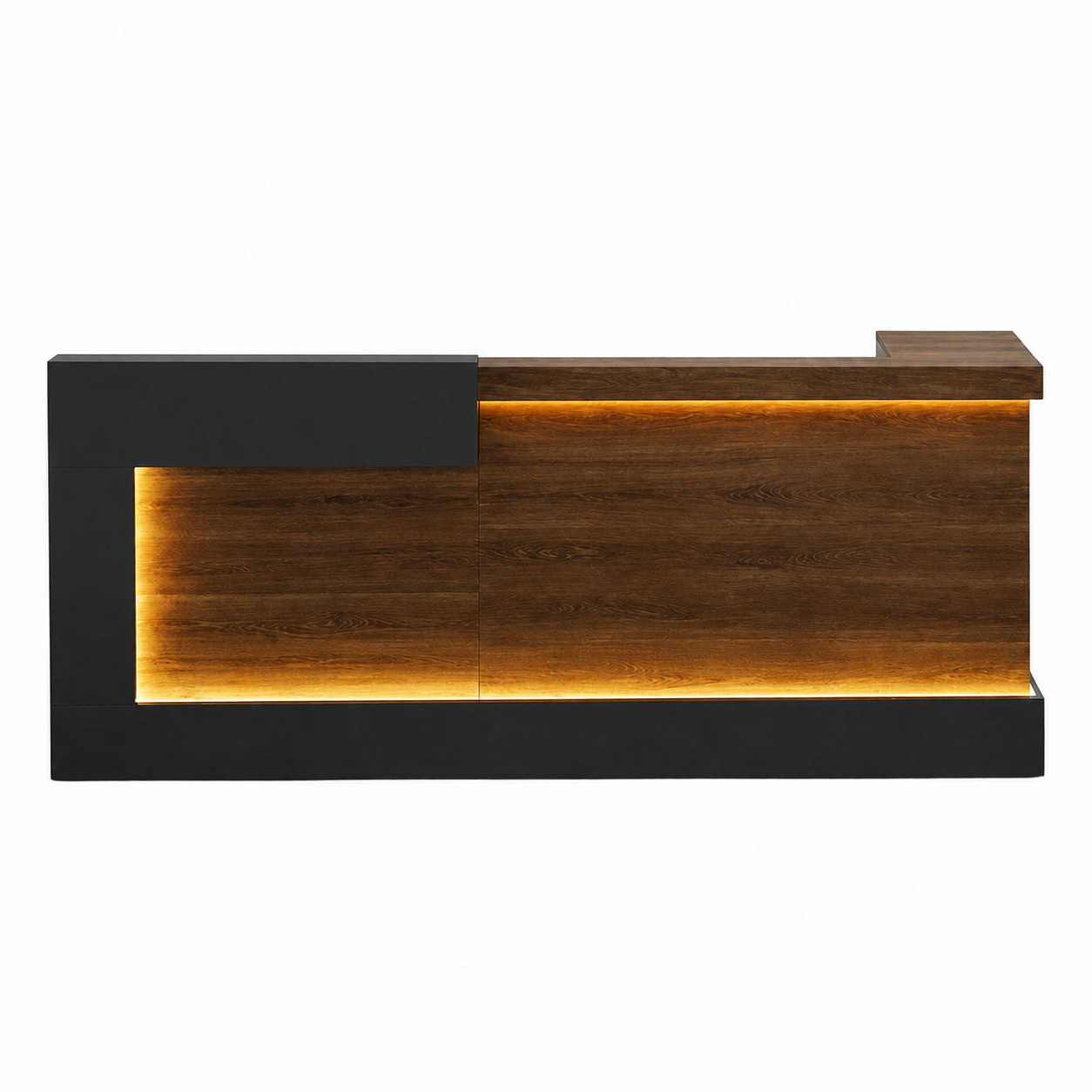 Modern Reception Desk 63–118 in Wide with Lockable Drawers, Privacy Panel, Transaction Counter & Steel Frame