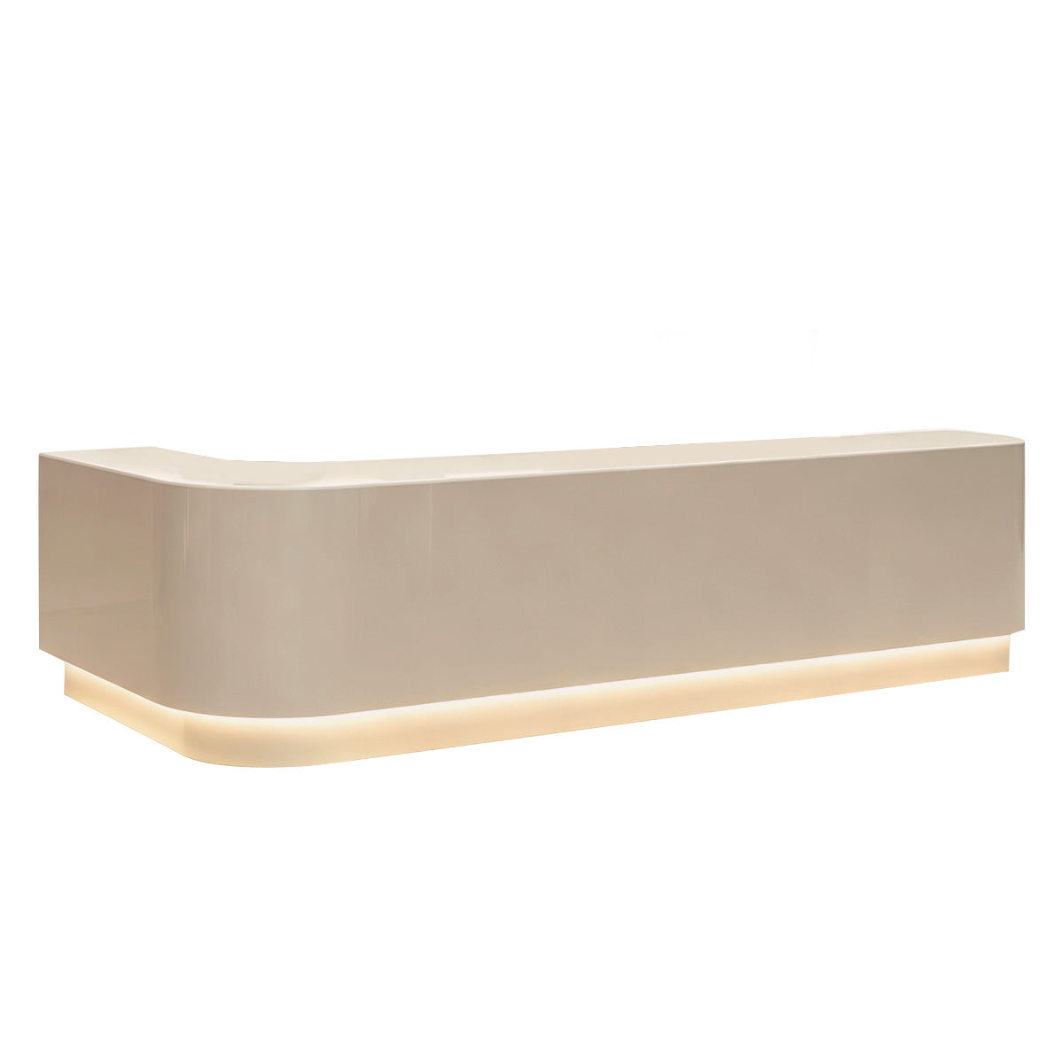 Modern Curved Reception Desk with LED Lighting, Locking Drawers, and Privacy Panel