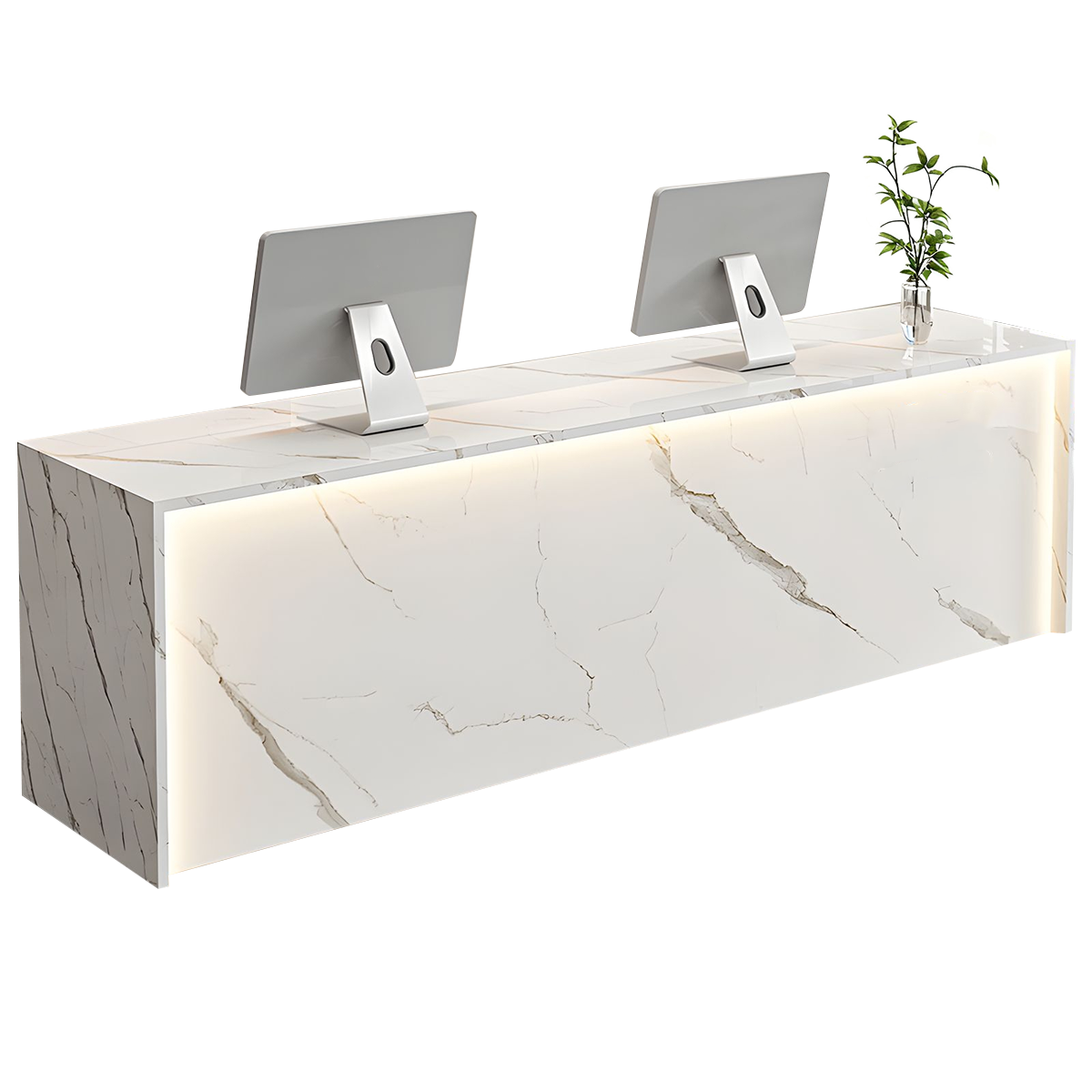 Modern Wood Slat Reception Desk with Lockable Storage and Keyboard Tray