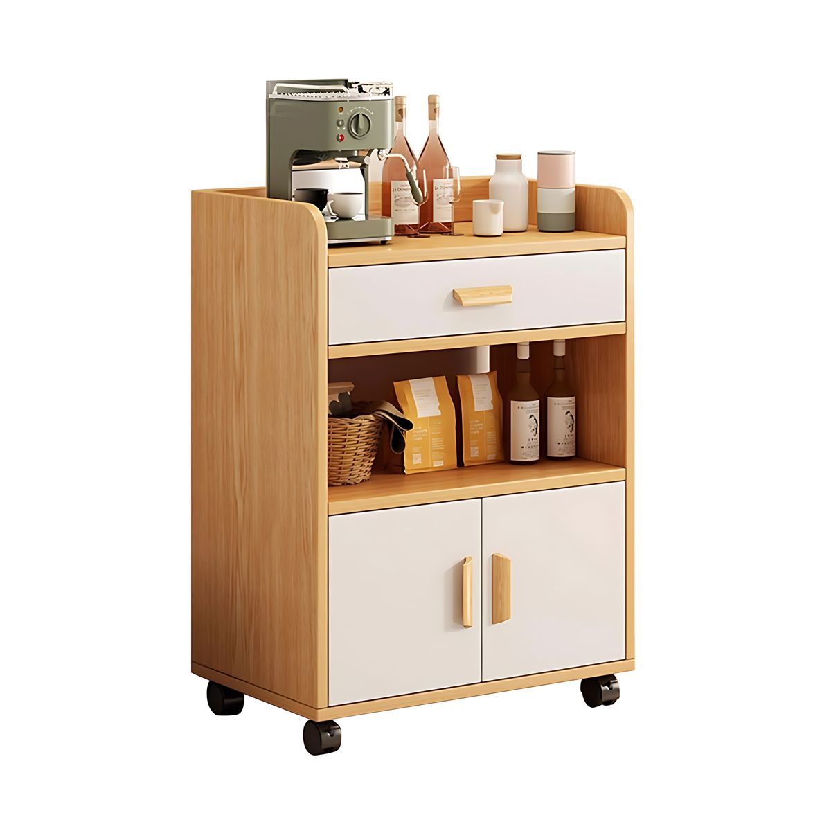 Refined Scratch-Resistant Sideboard with Open Storage and Drawers