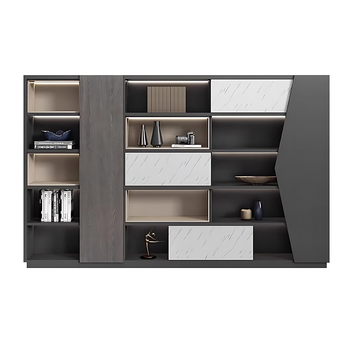 Minimalist Modern Storage Cabinet with Open and Closed Compartments