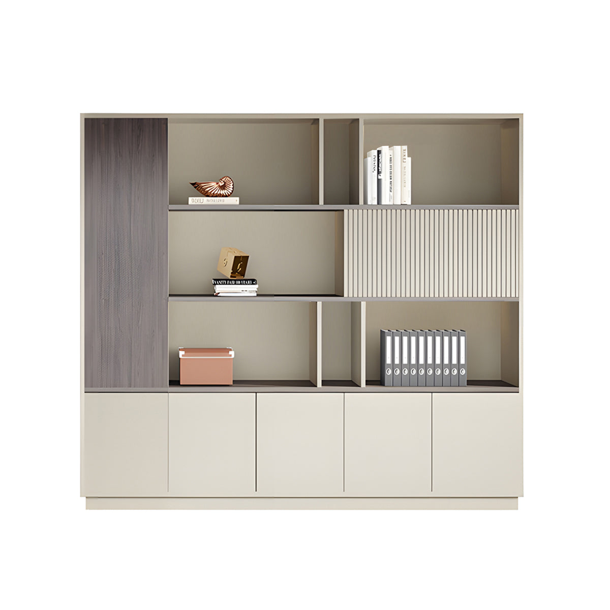 Elegant Storage Cabinet with Soft Lighting Strip and Open Storage