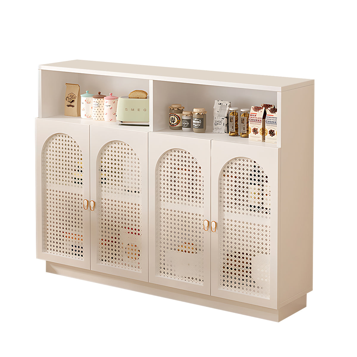 Modern Rattan Buffet Sideboard with Adjustable Shelves and Cabinet Storage