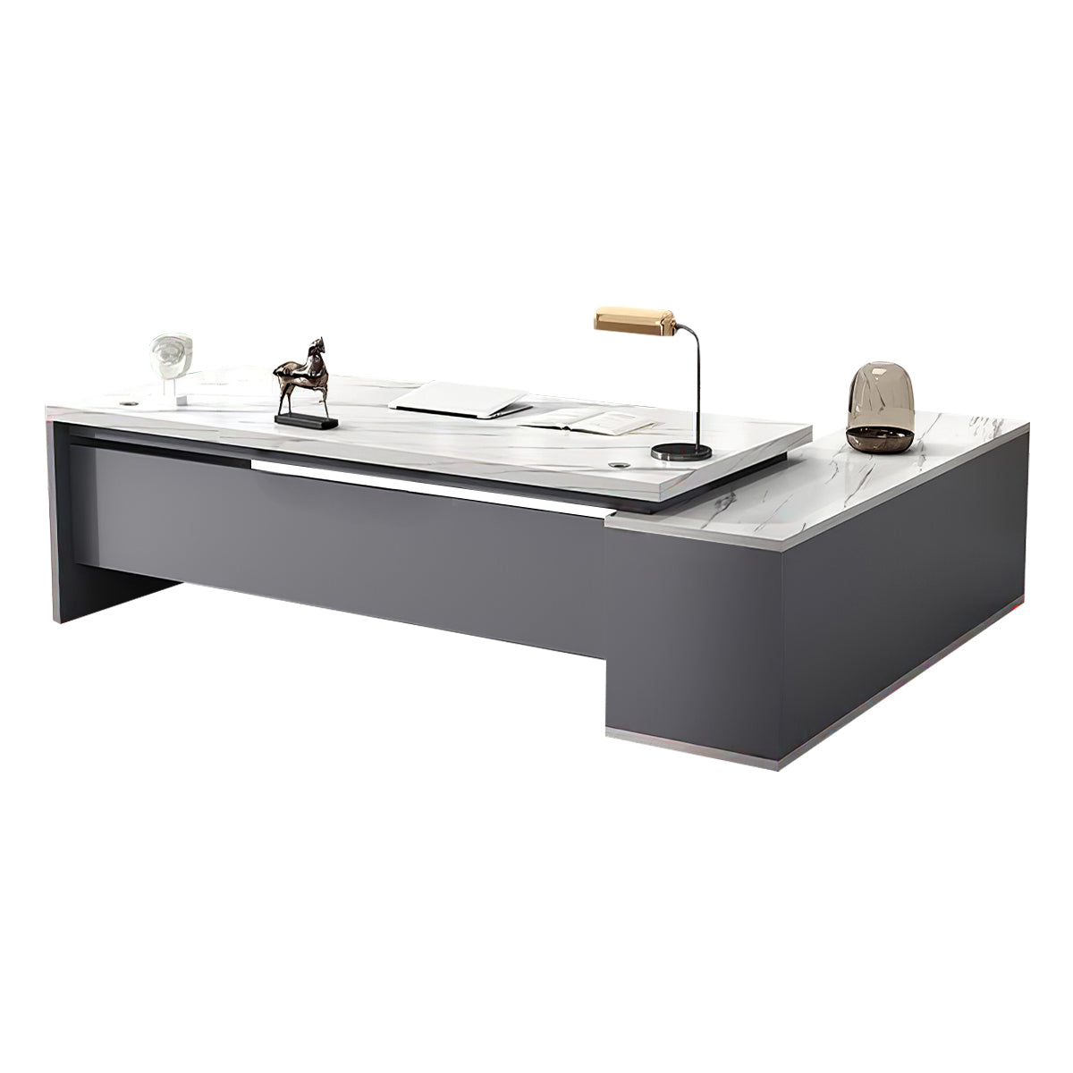 Modern L-Shaped Wood Grain Executive Desk with Storage Side Cabinet