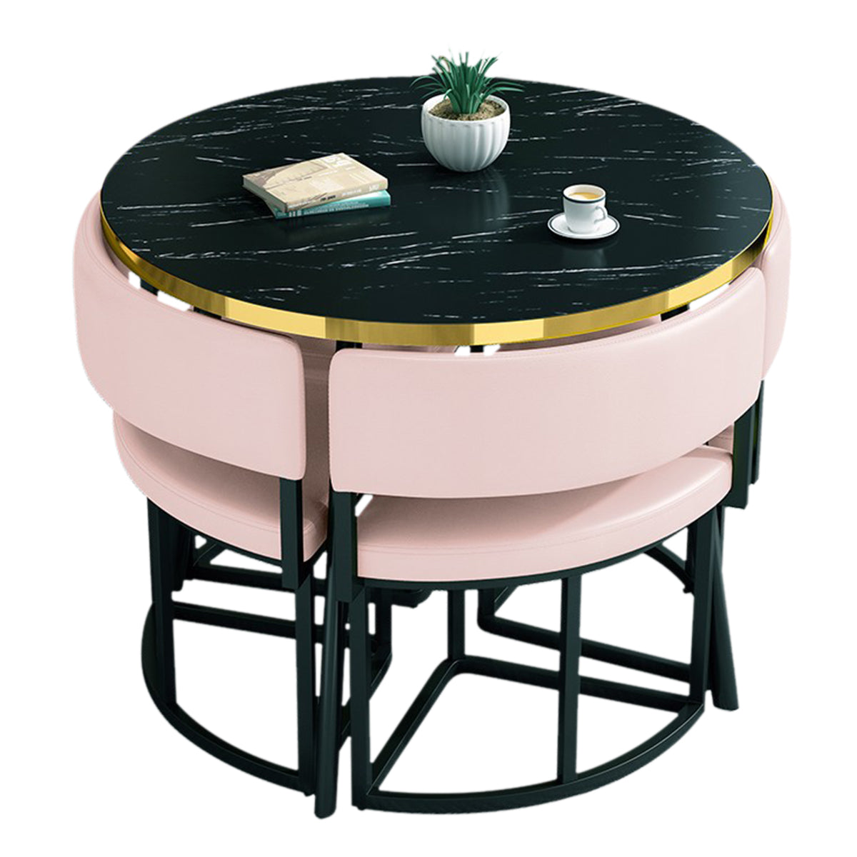 Modern Office Reception Round Table with 4 Backrest Chairs