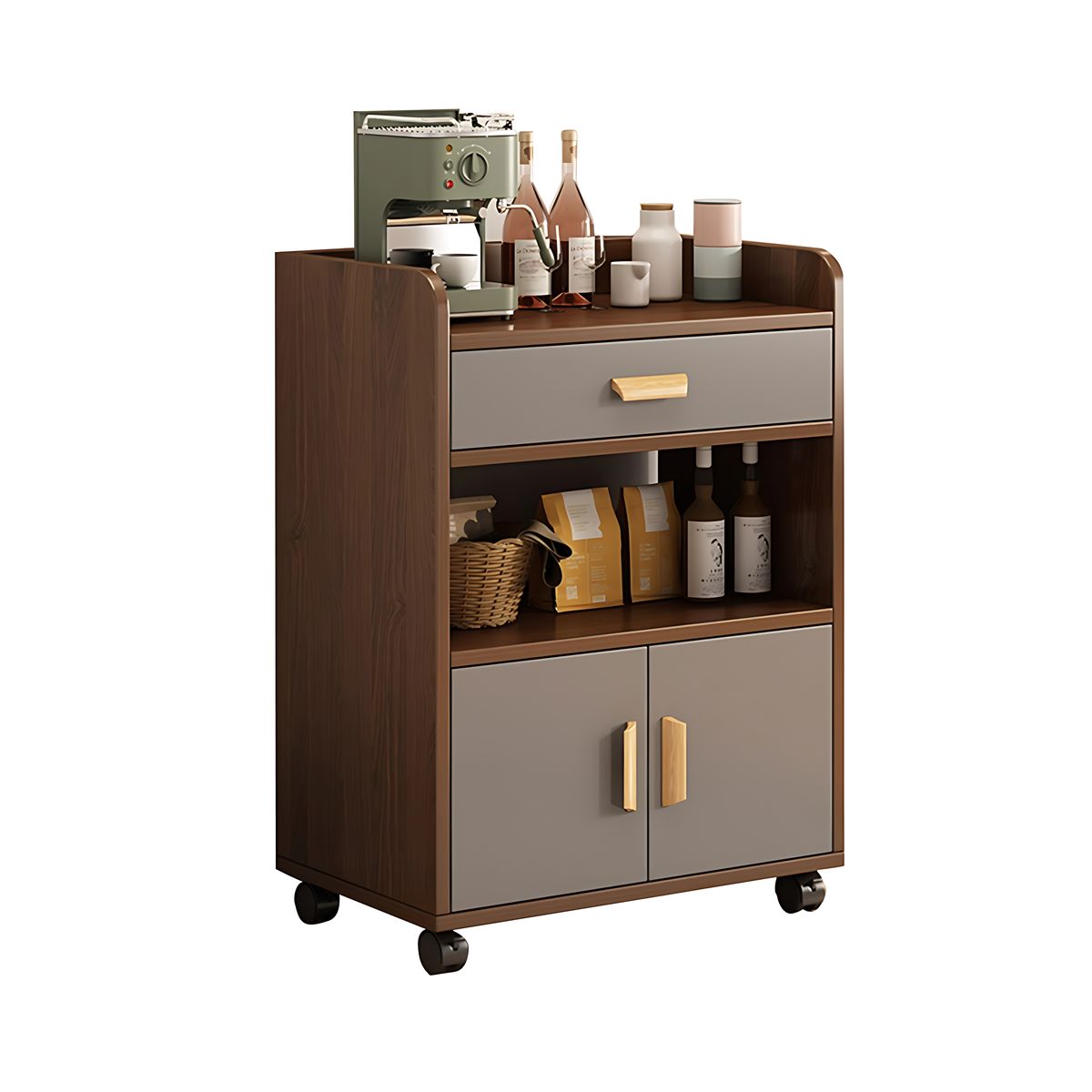 Refined Scratch-Resistant Sideboard with Open Storage and Drawers