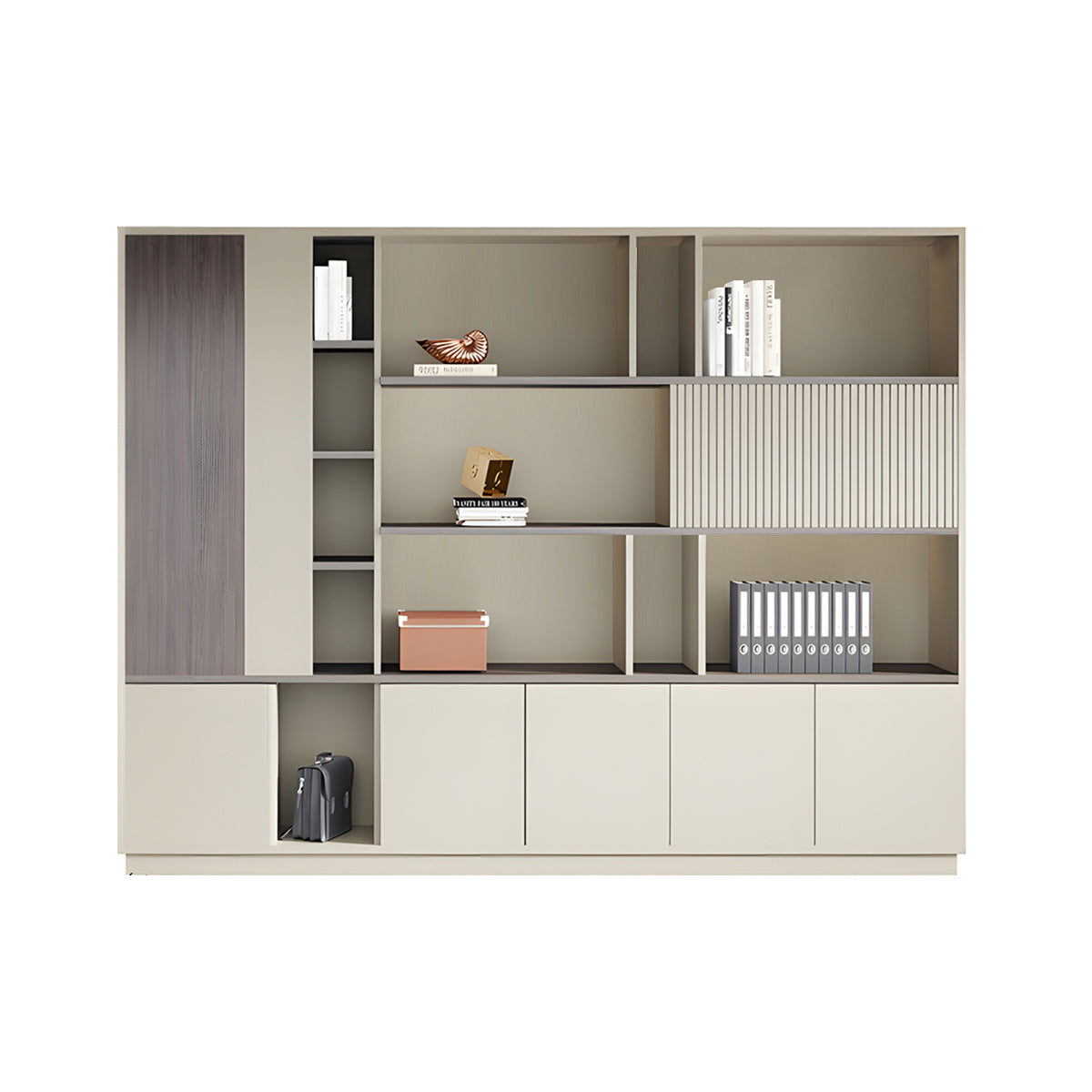 Elegant Storage Cabinet with Soft Lighting Strip and Open Storage