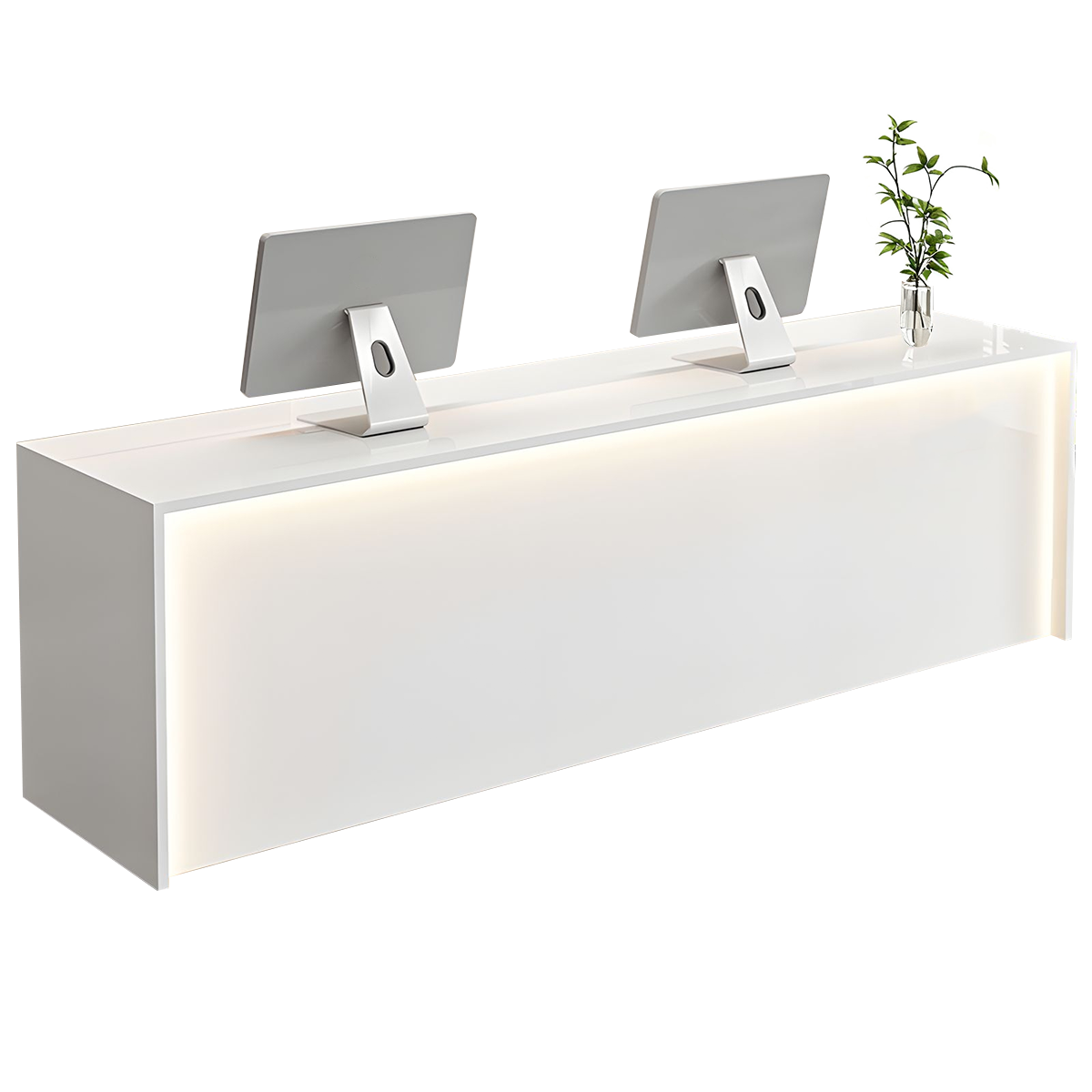 Modern Wood Slat Reception Desk with Lockable Storage and Keyboard Tray