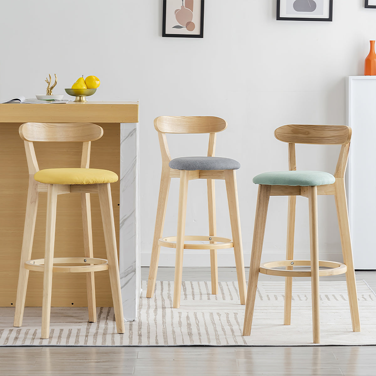 Stylish Solid Wood Home Bar Stool with Backrest Design