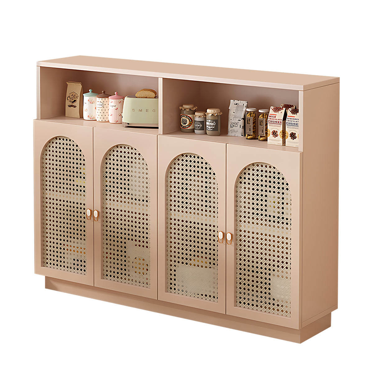 Modern Rattan Buffet Sideboard with Adjustable Shelves and Cabinet Storage