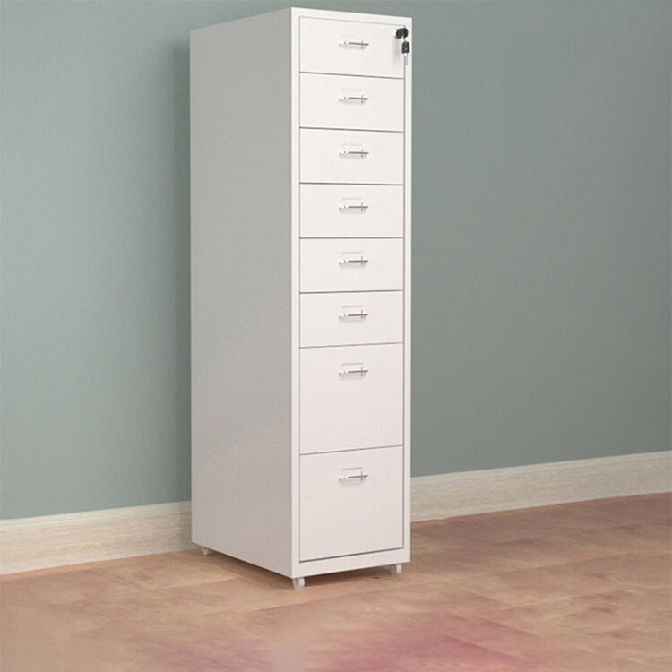 Metal Office Cabinet with Lockable Drawers for Files and Storage L11.02" x W16.14" x H42.91" Eight-Drawer / White Metal Office Cabinet with Lockable Drawers for Files and Storage L11.02" x W16.14" x H42.91" Eight-Drawer / White