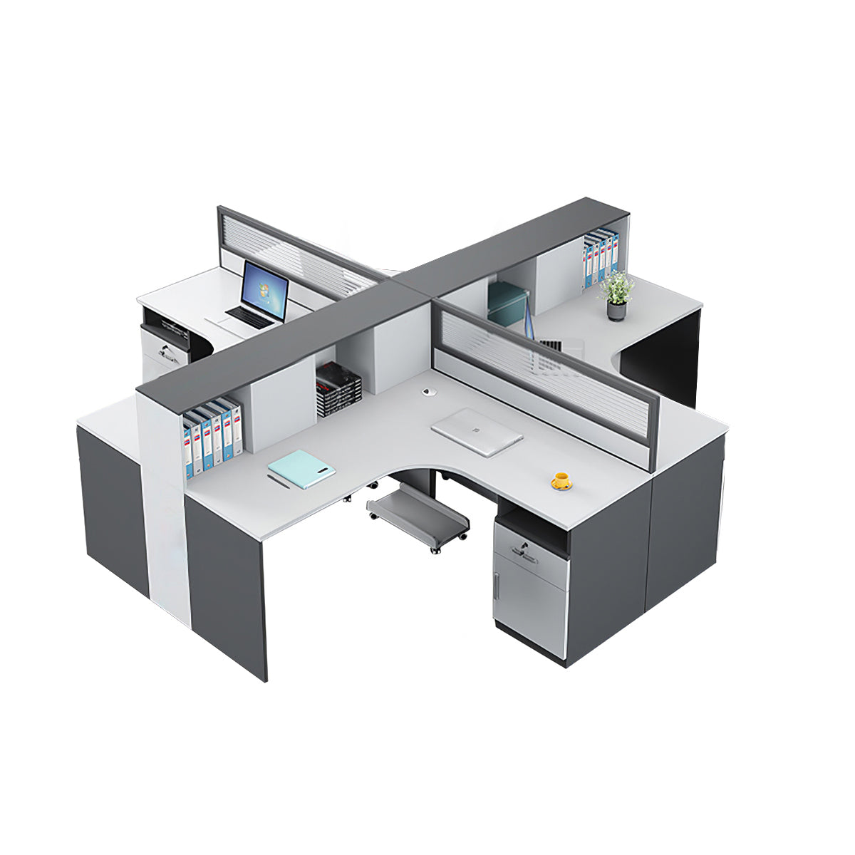 Modern L-Shaped Staff Office Desk with Partition and Storage Cabinet