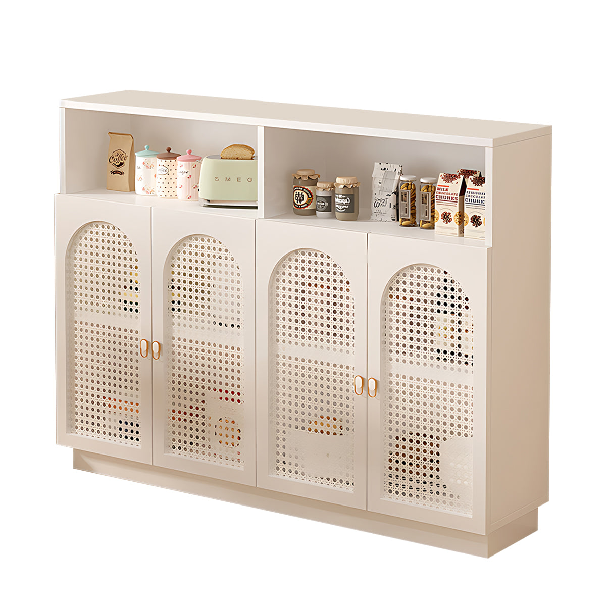 Modern Rattan Buffet Sideboard with Adjustable Shelves and Cabinet Storage